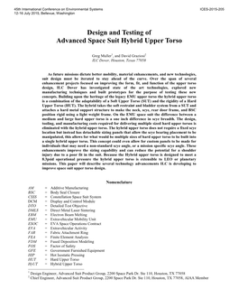 Design and Testing of Advanced Space Suit Hybrid Upper Torso