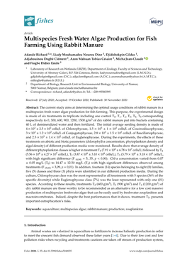 Multispecies Fresh Water Algae Production for Fish Farming Using Rabbit Manure