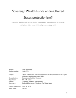 Sovereign Wealth Funds Ending United States Protectionism?