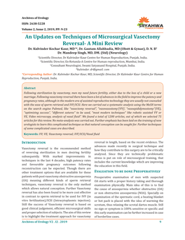 An Updates on Techniques of Microsurgical Vasectomy Reversal- a Mini Review Dr