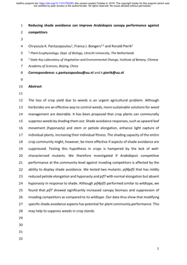 Reducing Shade Avoidance Can Improve Arabidopsis Canopy Performance Against 2 Competitors 3 4 Chrysoula K
