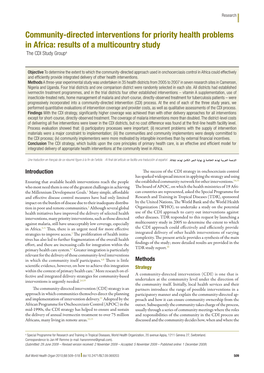 Community-Directed Interventions for Priority Health Problems in Africa: Results of a Multicountry Study the CDI Study Groupa