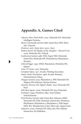 Appendix A, Games Cited