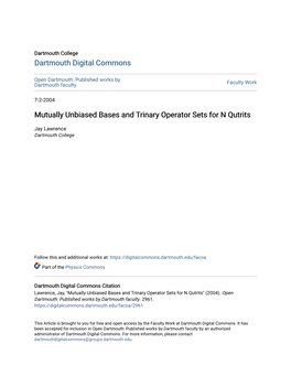 Mutually Unbiased Bases and Trinary Operator Sets for N Qutrits