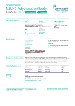 NSUN2 Polyclonal Antibody Catalog Number:20854-1-AP Featured Product 23 Publications