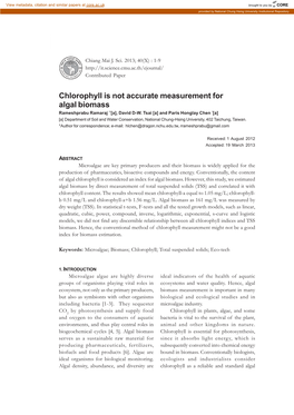 Chlorophyll Is Not Accurate Measurement for Algal Biomass Rameshprabu Ramaraj **[A], David D-W