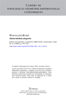 Almost Abelian Categories Cahiers De Topologie Et Géométrie Différentielle Catégoriques, Tome 42, No 3 (2001), P