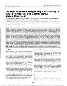 Different Foot Positioning During Calf Training to Induce Portion-Specific