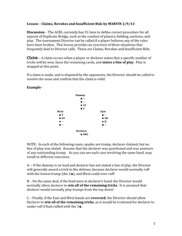 Claims, Revokes and Insufficient Bids by MARVIN 2/9/13 Discussion