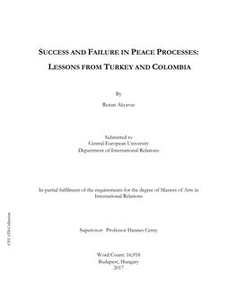 Success and Failure in Peace Processes: Lessons from Turkey And