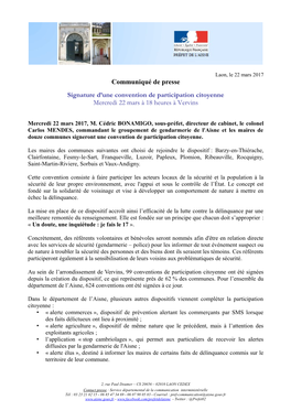 Communiqué De Presse Signature D'une Convention De Participation