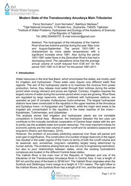 Modern State of the Transboundary Amudarya Main Tributaries