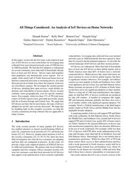 An Analysis of Iot Devices on Home Networks