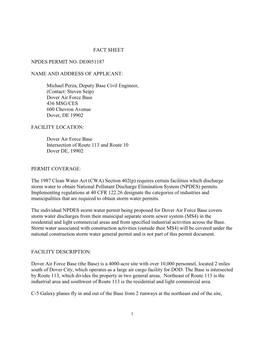 Fact Sheet Npdes Permit No. De0051187 Name and Address