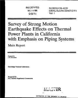 Survey of Strong Motion Earthquake Effects on Thermal Power Plants in California with Emphasis on Piping Systems Main Report