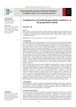 Traditional Use of Medicinal Plant Rubia Cordifolia L. in The