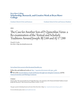 The Case for Another Son of P. Quinctilius Varus: a Re-Examination of the Textual and Scholarly Traditions Around Joseph. BJ 2.68 and AJ 17.288