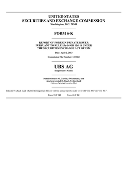 UBS AG (Registrant’S Name)