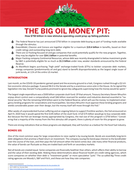 THE BIG OIL MONEY PIT: How $750 Billion in New Stimulus Spending Could Prop up Failing Polluters