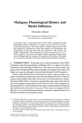 MALAGASY PHONOLOGICAL HISTORY and BANTU INFLUENCE 125 Attached to It: Inùm-Ină