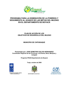 Programa Para La Disminución De La Pobreza Y Seguimiento Al Avance De Las Metas Del Milenio En El Departamento De Boyacá