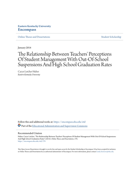 The Relationship Between Teachers' Perceptions of Student Management with Out-Of-School Suspensions and High School Graduati