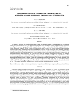 The Koman Dawsonite and Realgar–Orpiment Deposit, Northern Albania