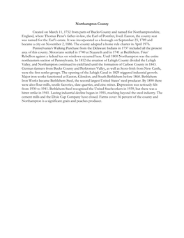 Northampton County Created on March 11, 1752 from Parts of Bucks