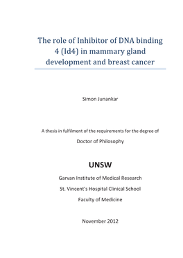 The Role of Inhibitor of DNA Binding 4 (Id4) in Mammary Gland Development and Breast Cancer