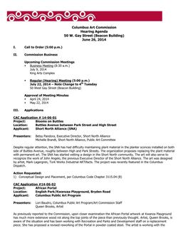 Columbus Art Commission Hearing Agenda 50 W