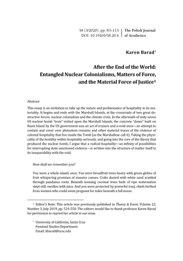 Entangled Nuclear Colonialisms, Matters of Force, and the Material Force of Justice1