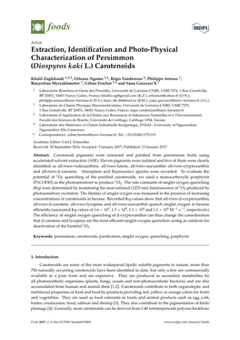 Extraction, Identification and Photo-Physical Characterization of Persimmon (Diospyros Kaki L.) Carotenoids