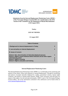 IDMC) of the Norwegian Refugee Council (NRC) for Consideration at the 87Th Session of the Committee for the Elimination of Racial Discrimination (3-28 August 2015