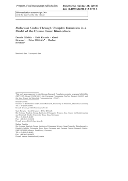 Molecular Codes Through Complex Formation in a Model of the Human Inner Kinetochore