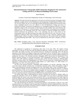 Electrical Resistance Tomography (ERT) Subsurface Imaging for Non- Destructive Testing and Survey in Historical Buildings Preservation