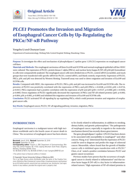 PLCE1 Promotes the Invasion and Migration of Esophageal Cancer Cells by Up-Regulating the Pkcα/NF-Κb Pathway