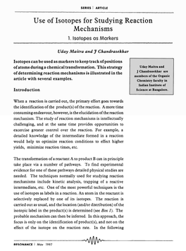 Use of Isotopes for Studying Reaction Mechanisms 1