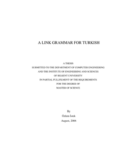 A Link Grammar for Turkish
