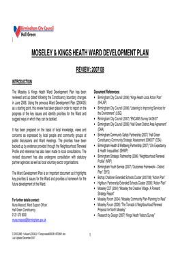 Moseley & Kings Heath Ward Development Plan