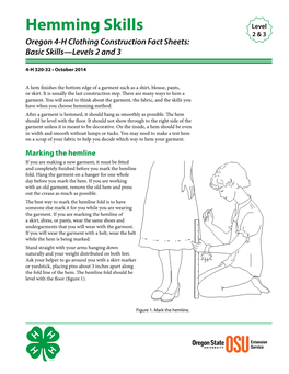 Hemming Skills Level 2 & 3 Oregon 4-H Clothing Construction Fact Sheets: Basic Skills—Levels 2 and 3