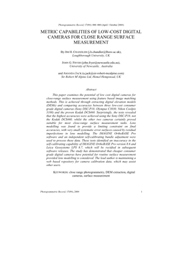 Metric Capabilities of Low-Cost Digital Cameras for Close Range Surface Measurement