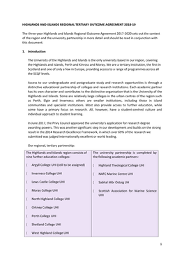 UHI Highlands Outcome Agreement 2018-19