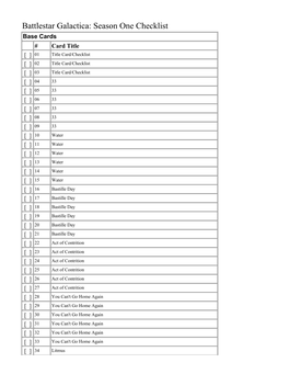 Battlestar Galactica: Season One Checklist