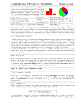 MULTIVARIABLE CALCULUS in PROBABILITY Math21a, O. Knill