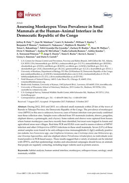 Assessing Monkeypox Virus Prevalence in Small Mammals at the Human–Animal Interface in the Democratic Republic of the Congo