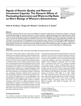 Signals of Genetic Quality and Maternal Investment Capacity: the Dynamic Effects of Fluctuating Asymmetry and Waist-To-Hip Ratio