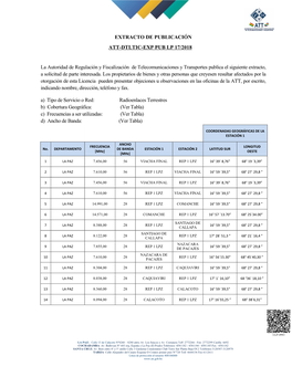 EXTRACTO DE PUBLICACIÓN La Autoridad De Regulación Y