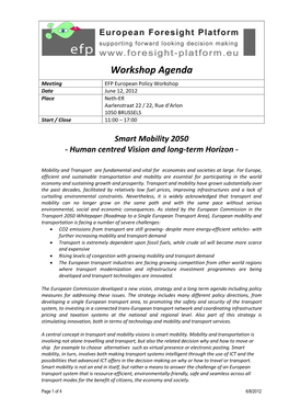 EFP Workshop Smart Mobility 2012 Agenda