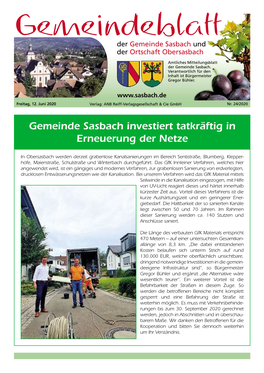 Gemeinde Sasbach Investiert Tatkräftig in Erneuerung Der Netze