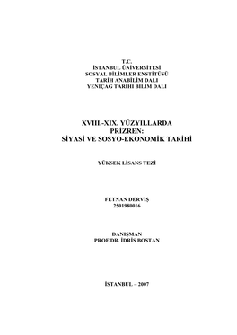 Xix. Yüzyillarda Prizren: Siyasi Ve Sosyo-Ekonomik Tarihi